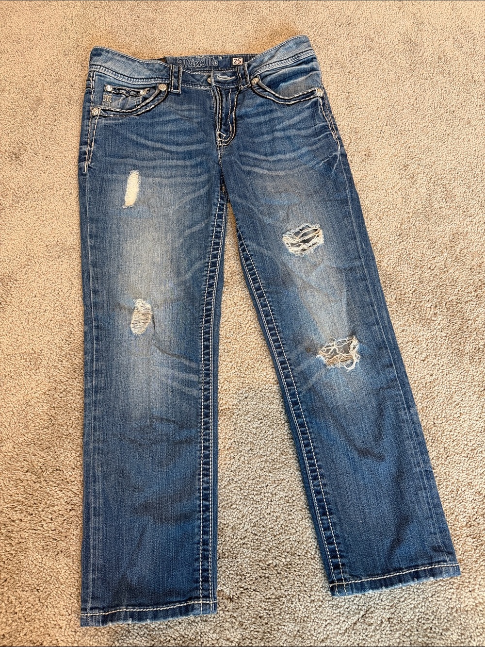 Miss Me Women's Distressed Straight Leg Jeans - Blue Wash